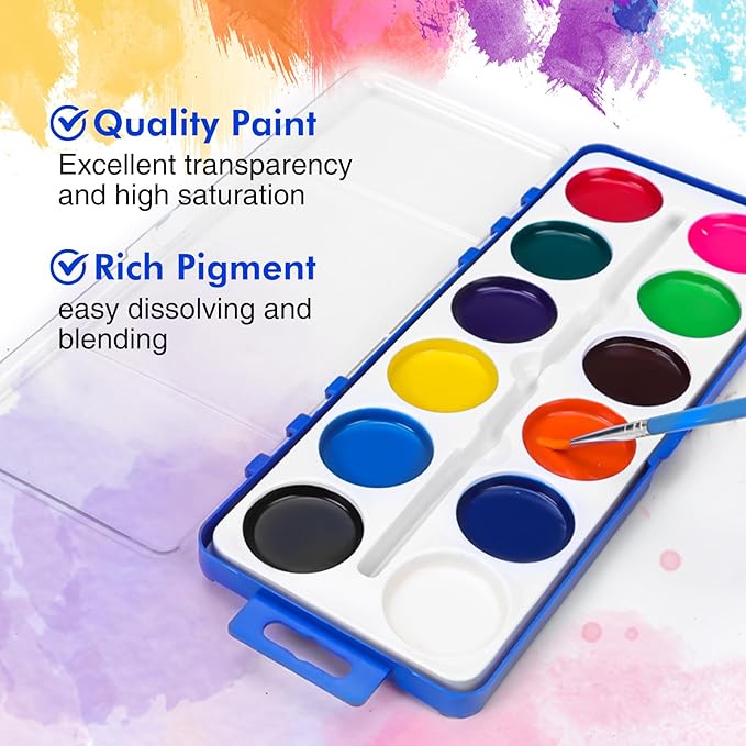 24 Pack Watercolor Paint Set for Kids, 12 Colors Watercolors Paints with Paint Brush, Kids Watercolor Paint Set for Party Favor, Classroom.
