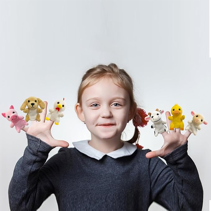 Farm 6pcs Finger Puppets Set, Cute Animal Puppet Mini Hand Puppets Role-Playing Story Animal Soft Plush Toy for Kids Chicken, Duck, Dog, Pig, Sheep, Cow (farm01)