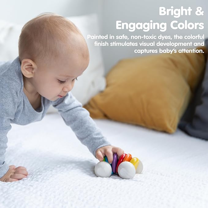 PlanToys® Wooden Baby Push Toy Car | Colorful Montessori Toy for Infants | Wooden Baby Toy with Flexible Body | Sensory & Motor Skill Development Toy for 6+ Months