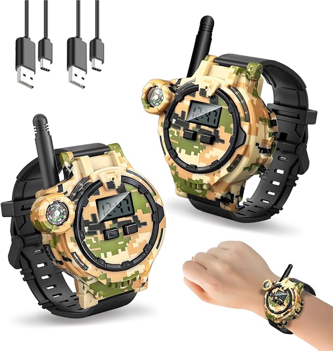 Walkie Talkies for Kids Rechargeable 2 Pack, Long Range Camo Walkie Talkie for Boys Age 8-12, Wrist Walkie Talkie Spy Watches for Kid, Kids Walkie Talkies 2 Pack for Christmas Birthday Gift