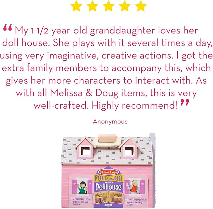Melissa & Doug Fold and Go Wooden Dollhouse with 2 Dolls and Wooden Furniture,Multi,One Size