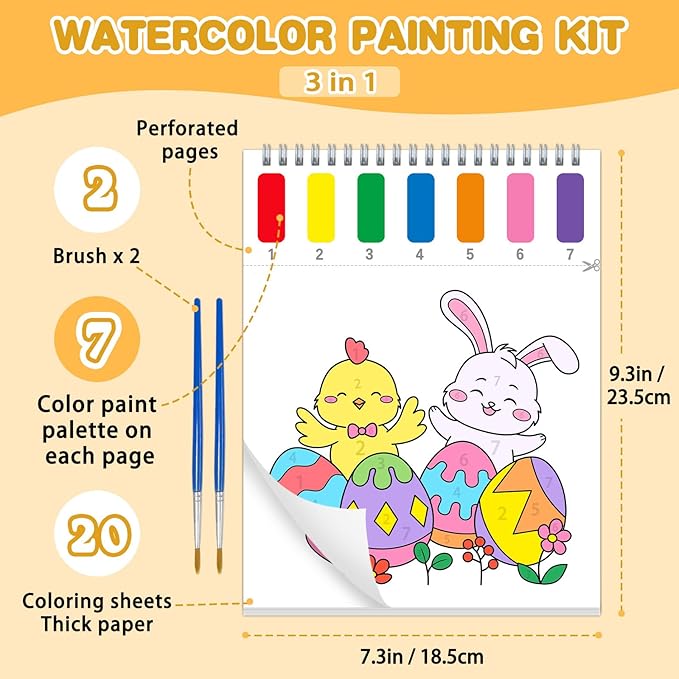Paint with Water Coloring Books for Toddlers, Easter Theme Mess Free Watercolor Painting Papers for Kids Water Color Paint Kit Art Craft Birthday Gift for Ages 1-3, 4-8