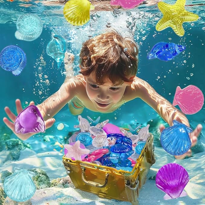 120 PCS Sensory Bin Filler,Mini Resin Figures,Diving Gem Pool Acrylic Sea Shells Starfish Gemstones Under The Sea Party Decoration,Beach Theme,Vase Filler,Fish Tank Decorations,Crafts