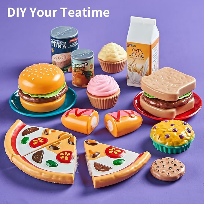 Pretend Play Food for Kids Kitchen - 78Pc Cutting Toy with Storage Bag, Toys Veggies, Fruits, Fake Pizza Toy, Food, Accessories, Boys Girls Gift, 9.5 x 7 x 6 in (ZY-78)