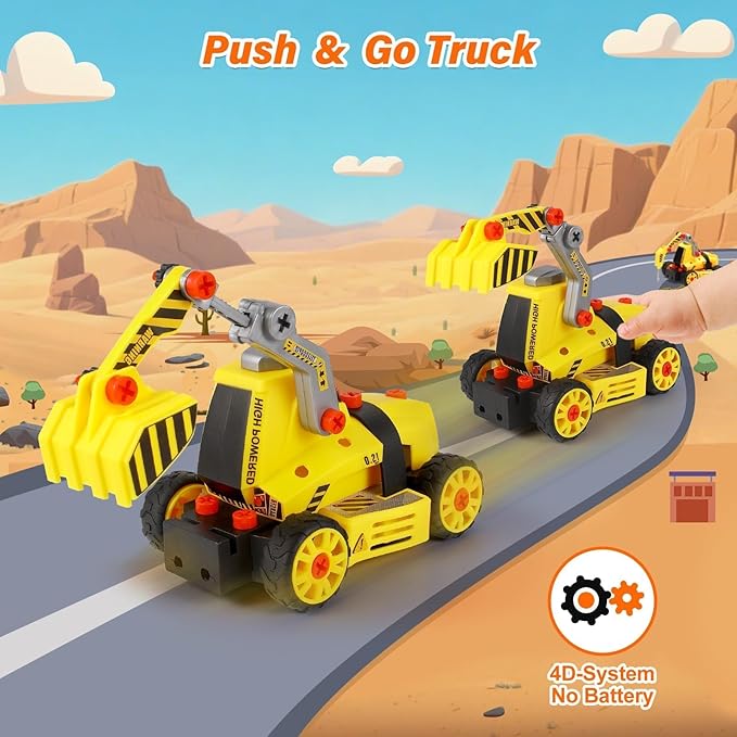9 in 3 Take Apart Toys with Electric Drill Take Apart Truck Construction Set DIY Engineering Building Push Go STEM Toy Gift for Boys Ages 4-7 Years Old Gift