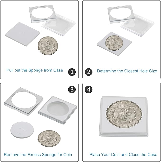 Coin Snap Holders, 20 Pcs Silver Dollar Coin Holders, Clear Coin Capsules Cases for Collectors with 5 Sizes White Gasket 20/25/30/35/40mm, Plastic Storage Organizer Box for Coin Collection Supplies