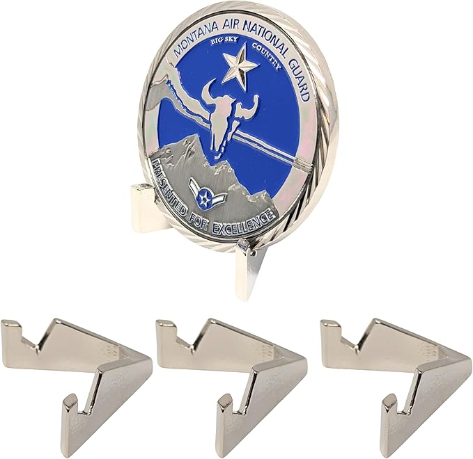 Generic Chevron Military Challenge Coin Display Stand - Solid Metal with Anodized Finish - US Vet. Business (Silver)