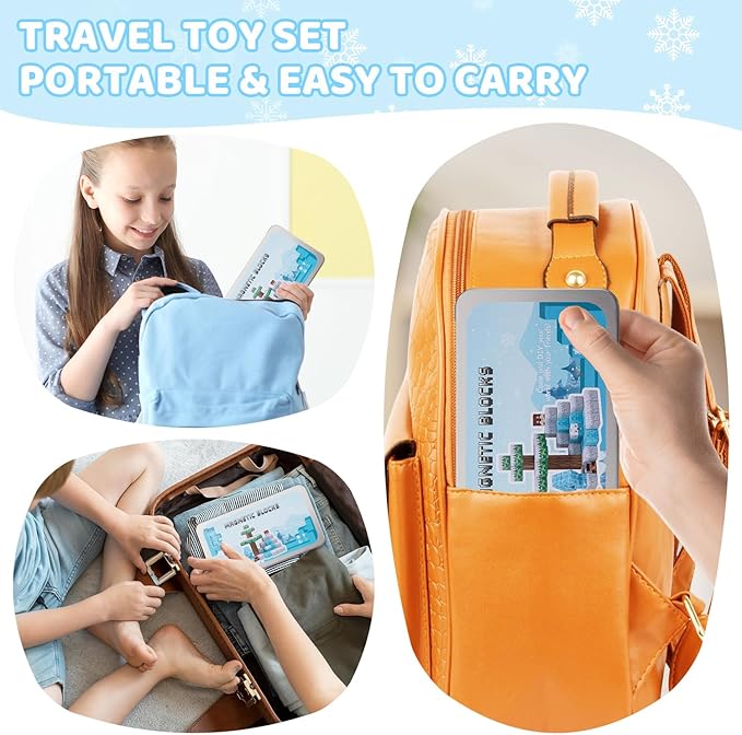 Mini Magnetic Blocks, Travel Magnet Building Toys for Kids, 45 PCS Magnetic Block Toys with Iron Box, Educational STEM Toys for Boy Girl Age 3 4 5 6 7 8 Years Old