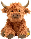 Music Highland Cow Stuffed Animal with Sound, Farm Cow Toy with ''Moo''Sound, Soft Farm Animal Cattle Plushie Doll Festival Presents for Adults Kids Boys Girls (Brown)
