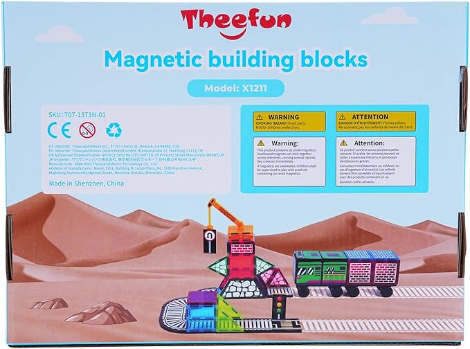 Theefun 70pcs Magnetic Tiles Road Set with Crane & 2 Cars Magnetic Blocks Double Side City STEM Construction Toy Gifts for Kids 3+ Years Old, Include 56 Magnetic Blocks, 13 Magnet Toppers, 1 Bag