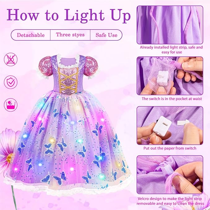 Meland Princess Dresses for Girls - Light Up Princess Costume for Little Girl, Halloween Costumes & Gift for Toddler Age 3-10