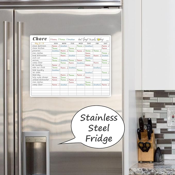 JJPRO Chore Chart Whiteboard Clings to All Smooth Surfaces.Non-Magnetic Dry Erase Chore Chart Sticks to Stainless Steel Fridge, Cabinet, Door and Glass