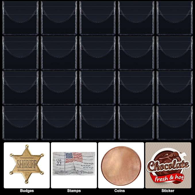 Mimorou 100 Pcs Single Pocket Coin Flips 2 x 2 Inch Individual Clear Cuttable Plastic Sleeves Holders Small Coin Sleeves Collecting Supplies for Coins Jewelry Small Items Collection Storage
