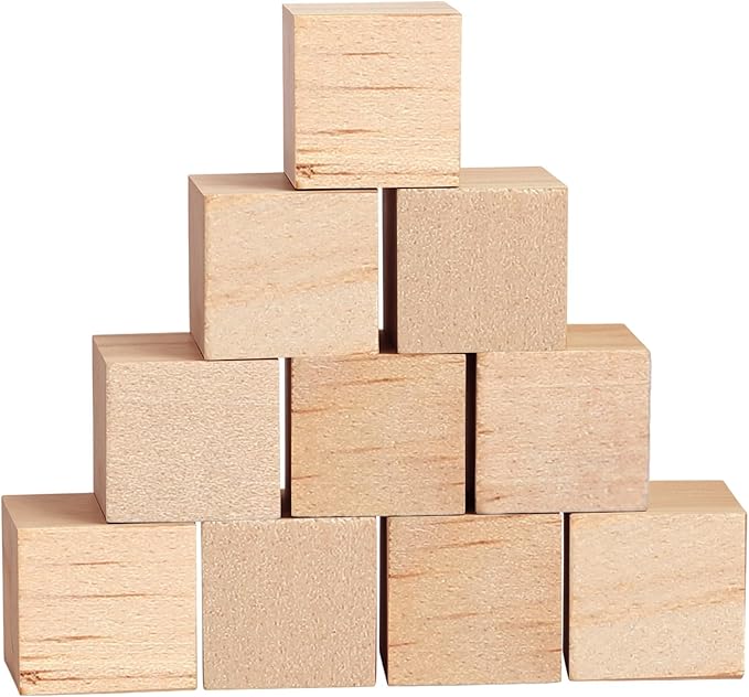 Barydat 10 Pcs 3.15 in Wooden Cubes, Unfinished Wooden Blocks for Crafting Natural Craft Wood Square Blank Cube for DIY Project Baby Showers