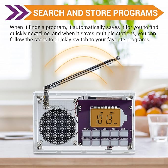 ICSTATION DIY Radio Kit - FM Assemble Kit with Time Display, Rechargeable, 87-108MHZ, No Soldering Required, Assembly Project for Adults & Students, STEM Education