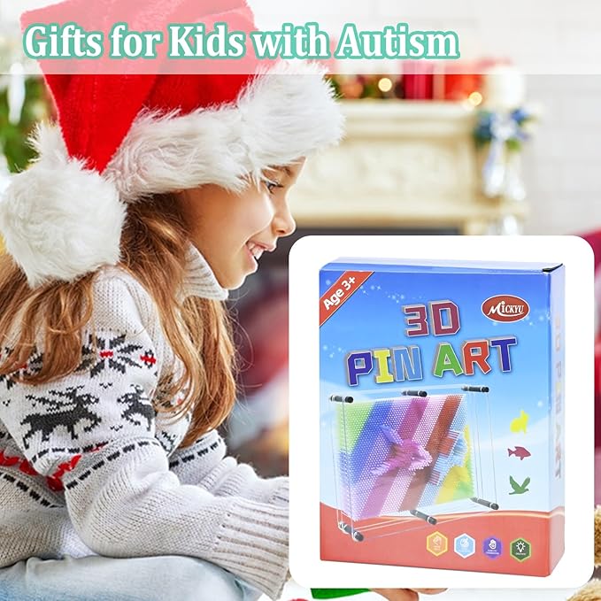 MICKYU Large 3D Pin Art Board Games Fidget Sensory Toys for Kids with Autism, 8x10 inches