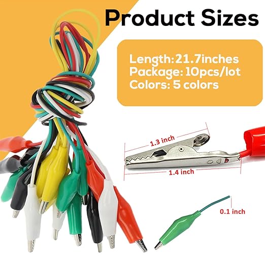 50PCS Crocodile Alligator Clips Electrical, 5 Colors Test Leads & Probes by Dual Ended Insulated Jumper Wires Testing Soldered and Stamping for Circuit Connection Current Voltage Multimeter Experiment