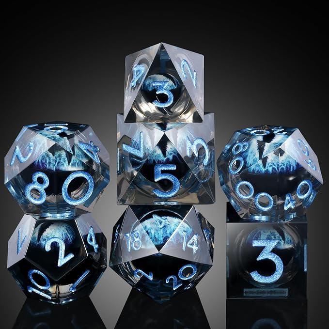 DNDND Dragon Eye Blue Resin Dice Set with Gorgeous Gift Case for Tabletop RPG Games