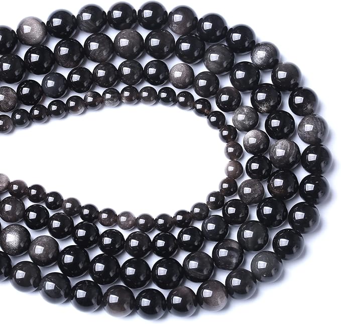 10MM 38PCS Natural Stone Silver Obsidian Loose Beads for Jewelry Making DIY Bracelet
