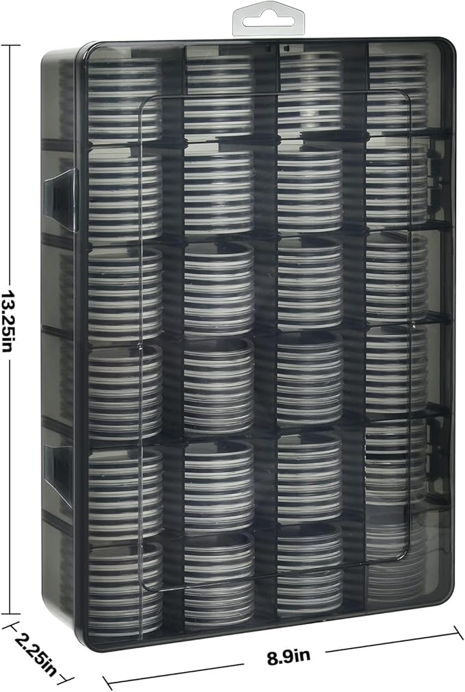 FULLCASE Coin Capsules 46mm with Foam Gasket and Plastic Storage Organizer Box, 6 Sizes (20/25/27/30/38/46 mm) Coins Collector Case Holder for Collection Supplies-168 Pieces (Grey)