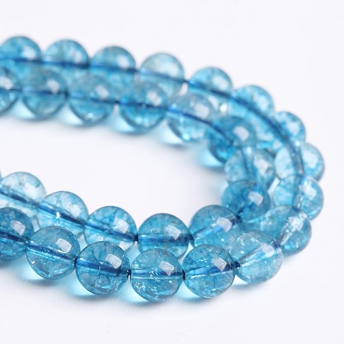 8mm 45PCS Blue Crystal Crackle Quartz Stone Spacer Round Loose Beads for Jewelry Making DIY Bracelet 15 inches Strand
