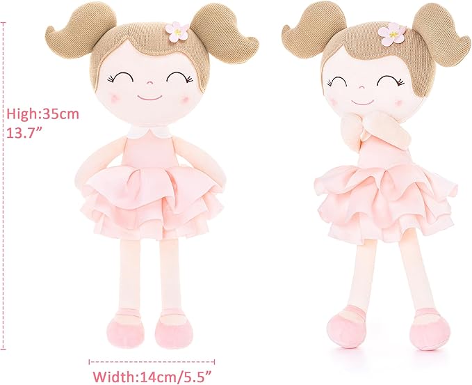 Gloveleya Princess Tutu Doll – First Baby Doll Gift for Girls, Soft Plush Doll in Pink Dress with Gift Bag, Perfect Birthday & Holiday Present, 14-Inch Keepsake Toy