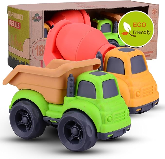 Dump Truck Toys for 3 Year Old Boys, BPA Free, Phthalates Free, PVC, Dump Truck, Mixer Cement, Easter Christmas Birthday Gifts for 2 3 4 Year Boy Girl. Dishwasher Safe,Recycled Plastic (green)