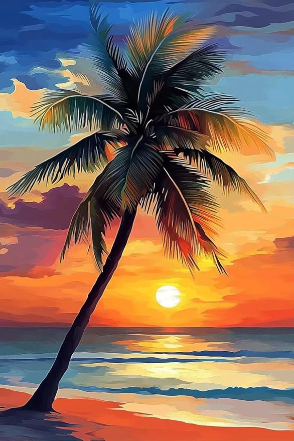 Sunset Coconut Tree 35-Piece Rounded Wooden Puzzle for Adults & Seniors - Fun Murals, Unique & Thoughtful Gift for Puzzle Enthusiasts, Stress Relief & Relaxation