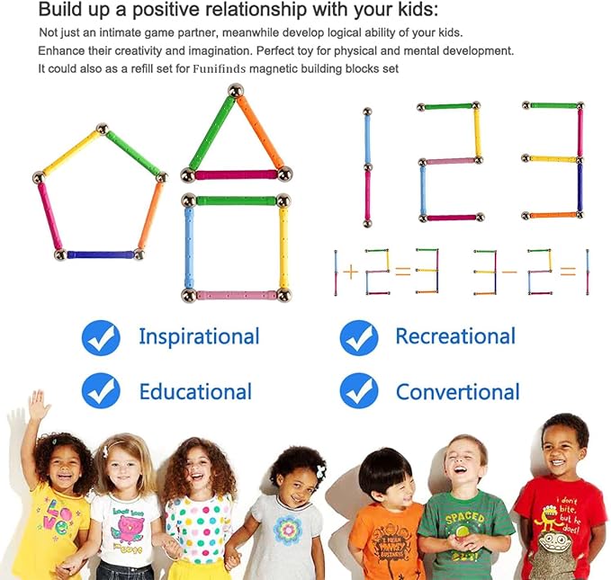 220PCS Magnetic Building Sticks Blocks, Magnet Educational Toys Magnetic Sticks Stacking Toys STEM Set, Non-Toxic Building Toy 3D Puzzle with Storage Bag