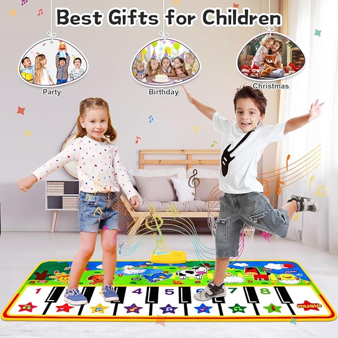 Piano Mat - 53" x 23" Musical Mat 8 Animals Sounds Dance Mat for Kids Touch Play Dancing Mat Toy Gifts for 1 2 3 4 5 6 Year Old Girls Boys