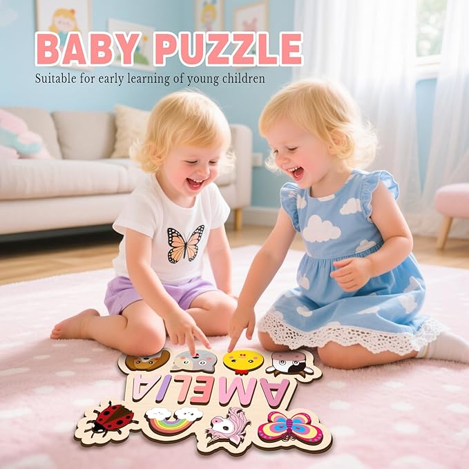 Personalized Name Puzzle for Toddlers 1-3, Custom Wooden Baby Name Puzzle, Educational Montessori Toys for Boys & Girls, Unique 1st Birthday Gift, Christmas & Easter Gifts for Kids