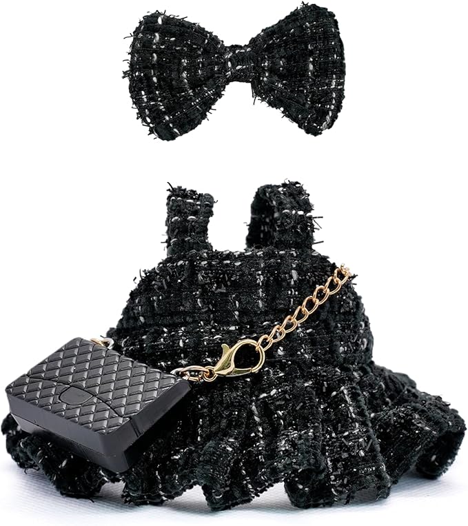 17cm Doll Clothes Compatible with Labubu - Premium Handmade Clothes 3 Piece Set Bow & Bag & Dress Adjustable Doll Outfit - Luxury Chic Style Set High-End Fashion Accessories - No Logo