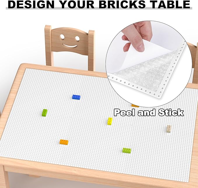 Classic Baseplates, Peel and Stick Base Plates for Building Bricks, Compatible with Major Brands, Self-Adhersive Base for Bricks 10" x 10", 6 Pack White