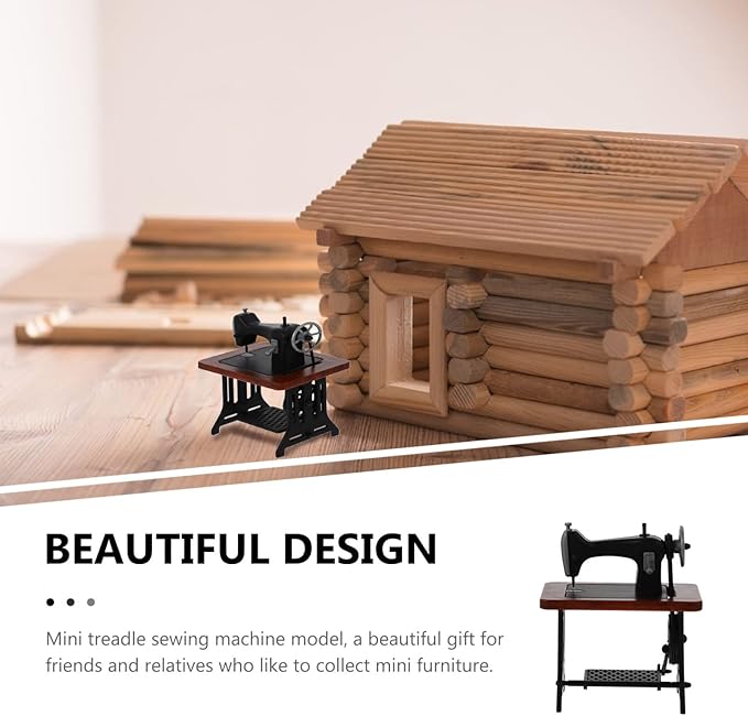 Zerodeko Miniature Sewing Machine, 1:24 Mini Vintage Sewing Machine Model Dollhouse Furniture Accessories Tabletop Decorations Birthday Festival for Kids Toddler (2)
