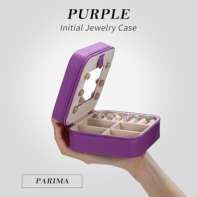 Parima Travel Jewelry Organizer Box - Small Case for Women, Mini Jewelry Box - Letter V, Purple