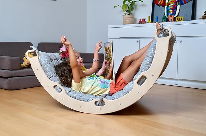 Climbing Arch | Montessori Rocker Arch | Arch with Cosy Pillow | Wooden Climbing Arch with Cushion | Wooden Climbing Arch and Rocker | Indoor Playground Cosy Cushion Rocker (Dino)