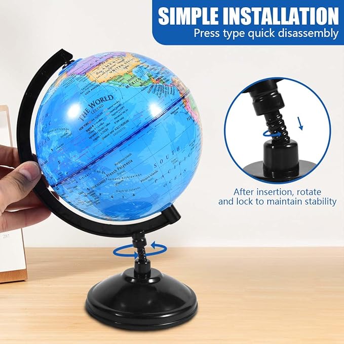 Rotating World Globe 6 Inch Spinning Earth Globe with Stand for Kids Learning Geography Classroom Education or Office Home Decorations
