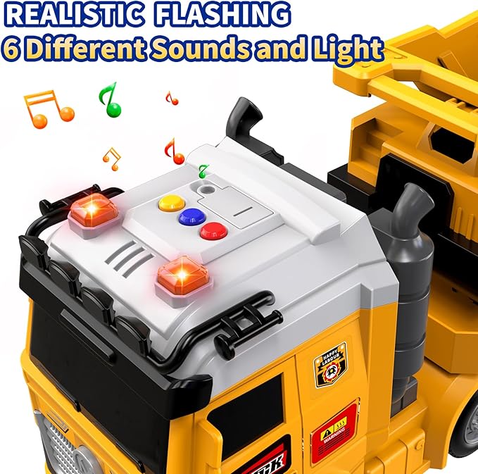 Toddler Boy Toys for Ages 3 4 5 6 7 8 Years Old, 25" Large Construction Carrier Truck Toy Excavator and Dump Truck, Friction Powered Vehicle with Lights & Sounds, Birthday Gift for Boys Girls