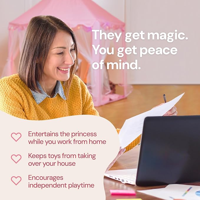 PLAYVIBE Princess Tent - 55 x 53 in, Toddler - Starry LED Lights Kids Tent - Cozy Indoor Playhouse - Portable & Easy Assembly Toddler Playhouse