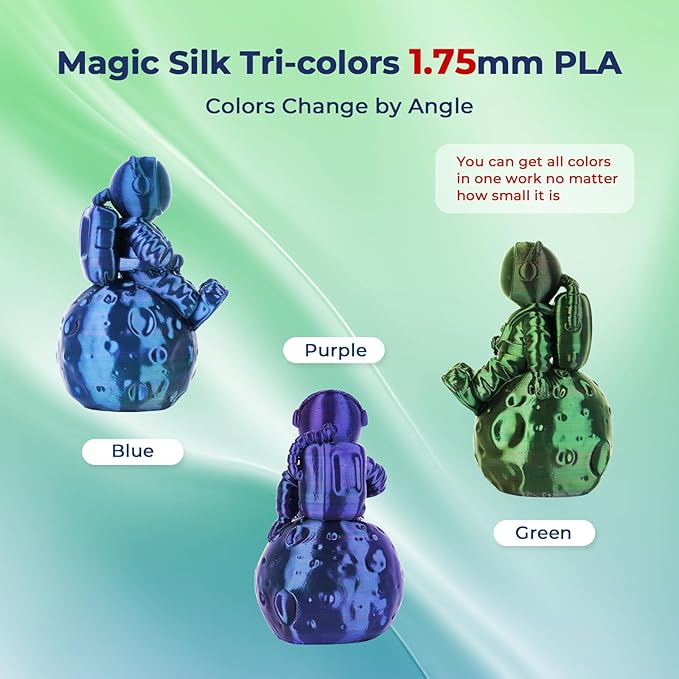 AMOLEN 3D Printer Filament, Triple Colors PLA Filament 1.75mm, Coextrusion Silk PLA Filament, Rainbow PLA Filament with Silk PLA Blue Green Purple, 3D Printing Filament +/-0.02mm, 1kg/2.2lbs