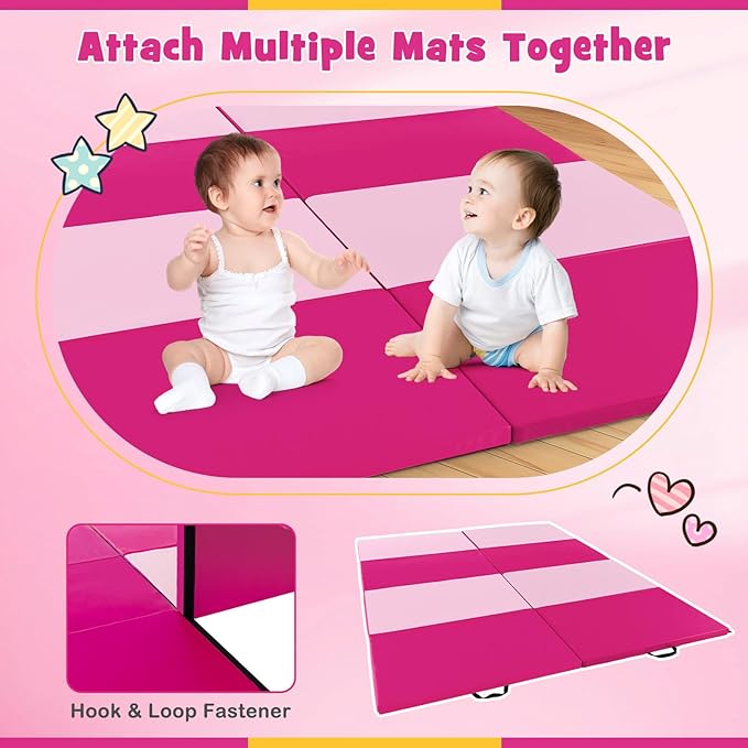 Giantex 4'x10'x 2" Gymnastics Mat, 4-Panel Folding Aerobics Exercise Mat w/Hook & Loop Fastener, Carrying Handle, Portable Tumbling Mat for Stretching Yoga Cheerleading Martial Arts