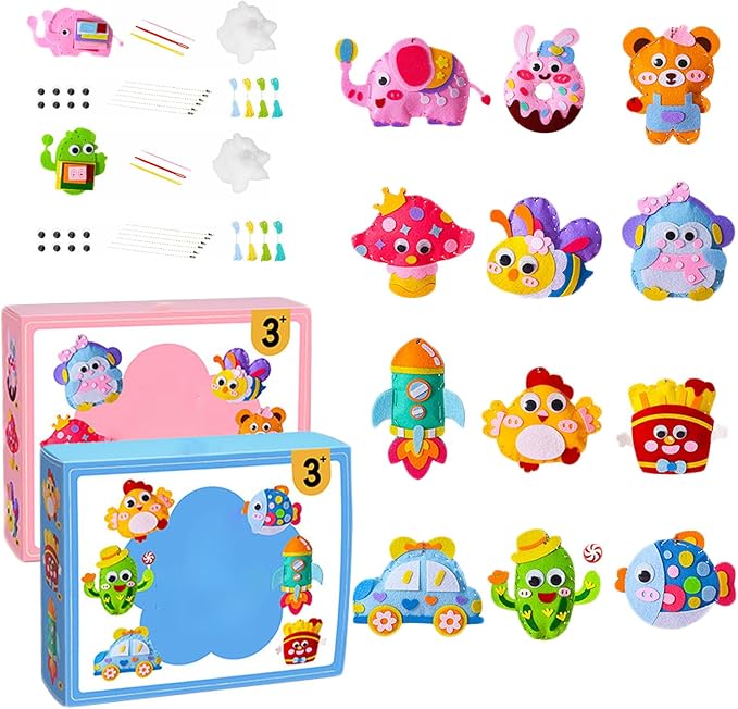 DIY Doll Sewing Toys, Whateveri DIY Doll Sewing Toys, Sewing Kit for Kids, My First Sewing Kit, Weaving Loom for Kids, Sew Fun Animals Kit, Handmade Kids Sewing Crafts DIY Kits Kids 8-12 (B+C Set)