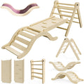 Pikler Triangle Set Climber 5 in 1, Toddler Climbing Toys Indoor Folding with Ramp & Arch & Mat for Montessori Play Gym for Toddlers and Kids (Natural)(99" Wx21 Dx23 H)