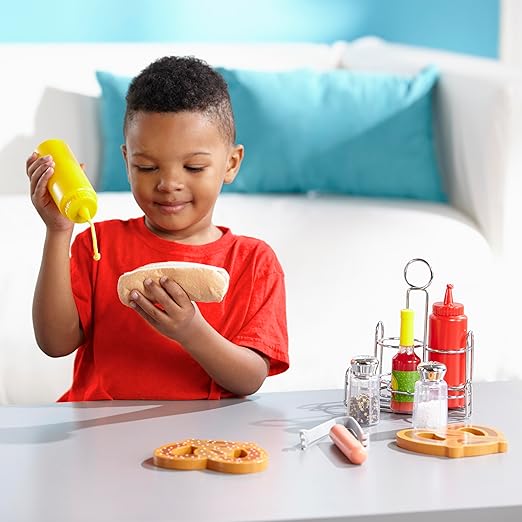 Melissa & Doug 6-Piece Condiments, Play Food Set with Kids Play Kitchen Accessories, Preschool Learning Toys for Girls & Boys 3+