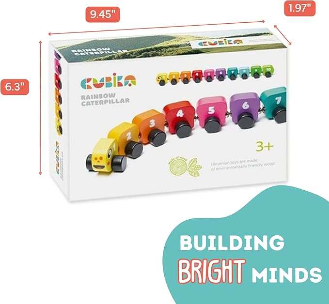 Cubika Wooden Rainbow Caterpillar – Magnetic Sorting Train Toy for Kids Ages 3+– Wooden Learning Toy for Colors, Shapes, and Fine Motor Skills