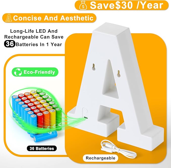 Foaky Rechargeable LED Letter Lights Sign Marquee Light Up Letters Sign for Night Light Wedding/Birthday Party Christmas Lamp Home Bar Decoration (I)
