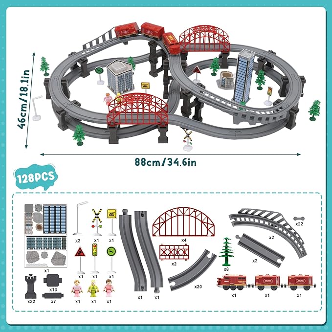 Train Sets for Toddlers, 128 Pcs Trains Toy with Battery Operated & Tracks (Magnetic Connection), Compatible with Thomas, Brio, Christmas Toy Gifts for 3 4 5 6 7 8 Years Old (Forest)