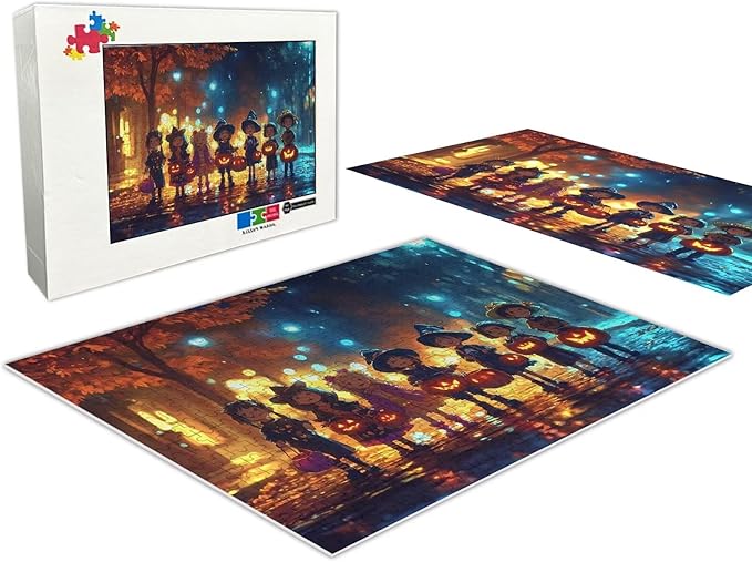200 Pieces Puzzle Halloween Street, Adult Pumpkin Candy Basket Artwork | Creative Hd Matching Puzzle Paper Puzzle