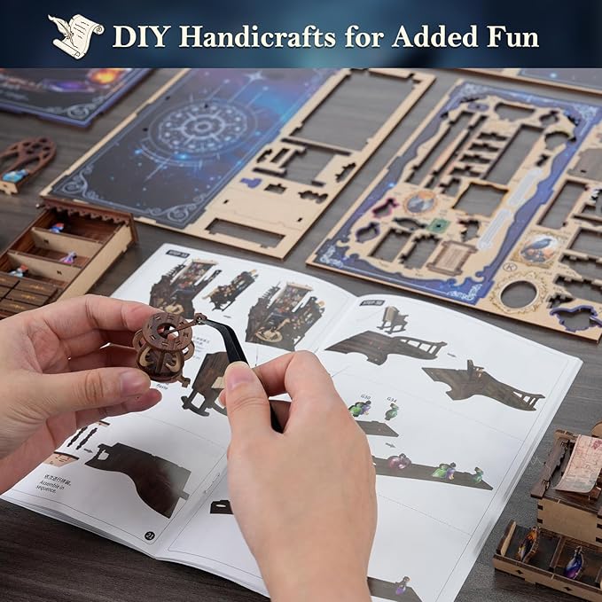 DIY Book Nook Kit Wooden Miniature Magic Potion House Kit 3D Wooden Bookends Miniature House Book Nook Kit for Adults Bookshelf Insert Decor with LED Lights Wood Crafts