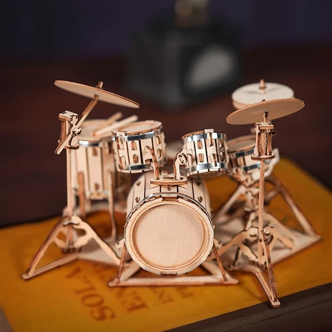 ROBOTIME Wooden Craft Kits for Kids 3D Wooden Puzzle DIY Model Drum Kit to Build for Boys Adorable Home Decoration for Teens